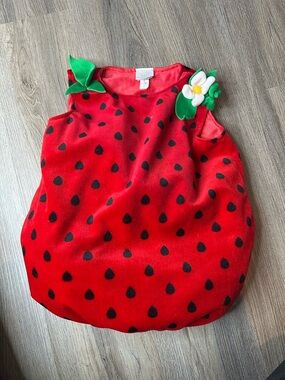 Koala Kids Vtg Strawberry Costume - Red with Black Seeds embroidered leaf